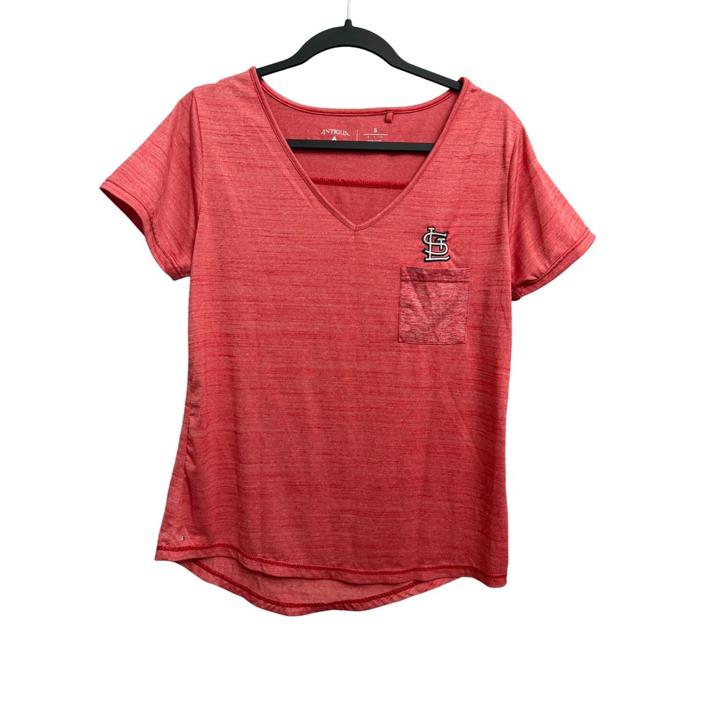 Antigua St Louis Cardinals Womens V-Neck Pocket T-Shirt Red Heather Small 101081